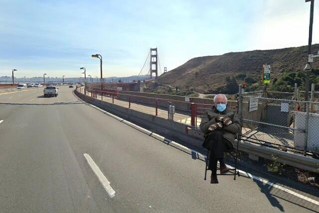 bernie on golden gate bridge