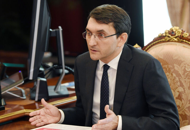 The head of the Russian Federal Service for Supervision of Communications, Information Technology and Mass Media (Roskomnadzor), Andrei Lipov, during a meeting with Russia's president, Vladimir Putin, at the Moscow Kremlin. Alexei Nikolsky/Russian Presidential Press and Information Office/TASS (Photo by Alexei NikolskyTASS via Getty Images)