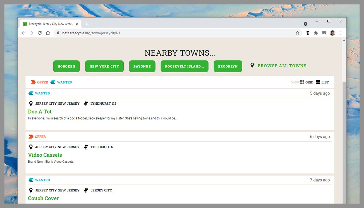 Screenshot of Freecycle website