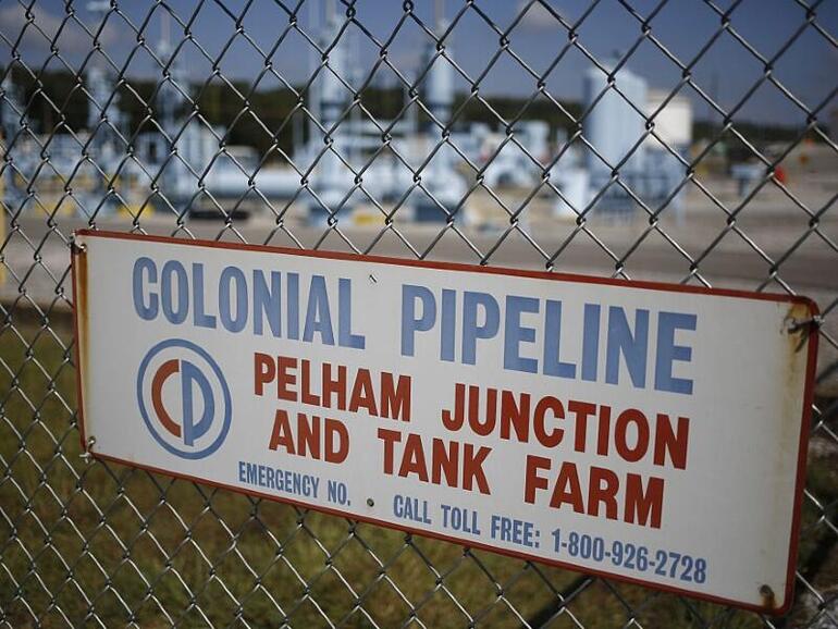 A colonial pipeline sign.