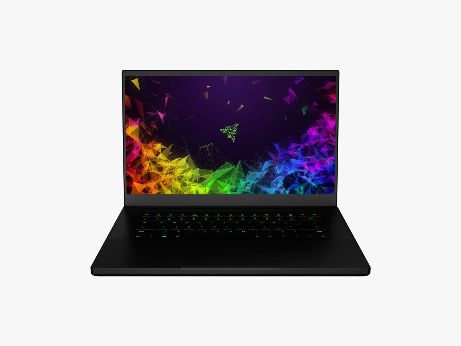 Razer blade with geometric rainbow pattern on the screen