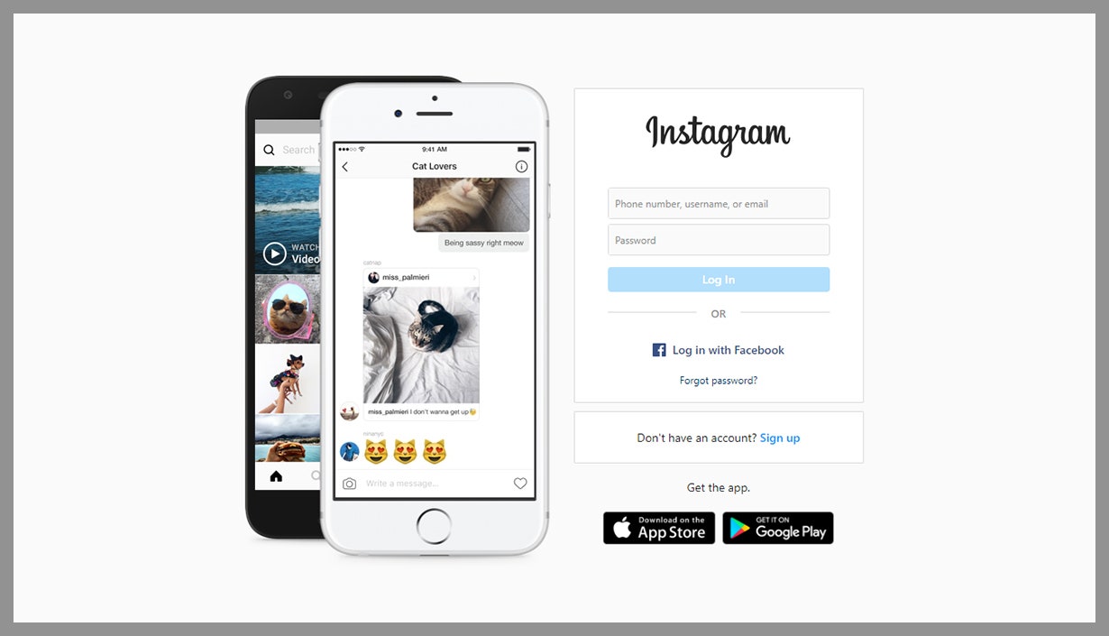 Screenshot of Instagram webpage