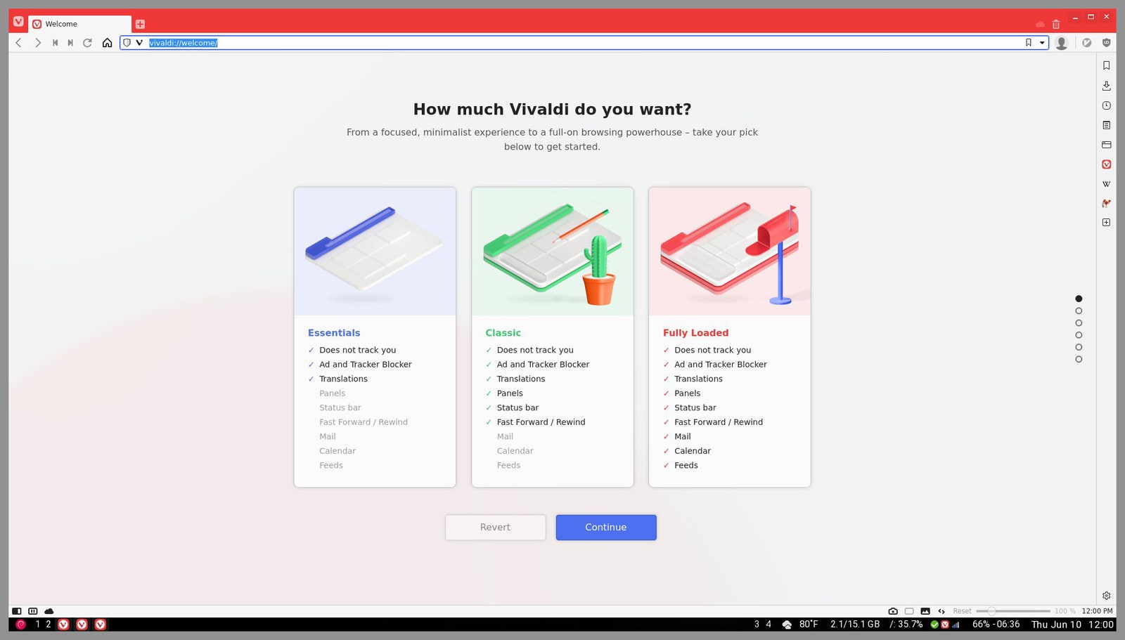 Screenshot of Vivaldi Homepage