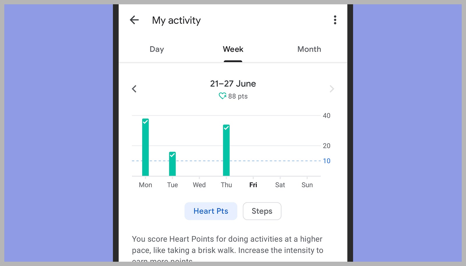 Google Fit activity screen