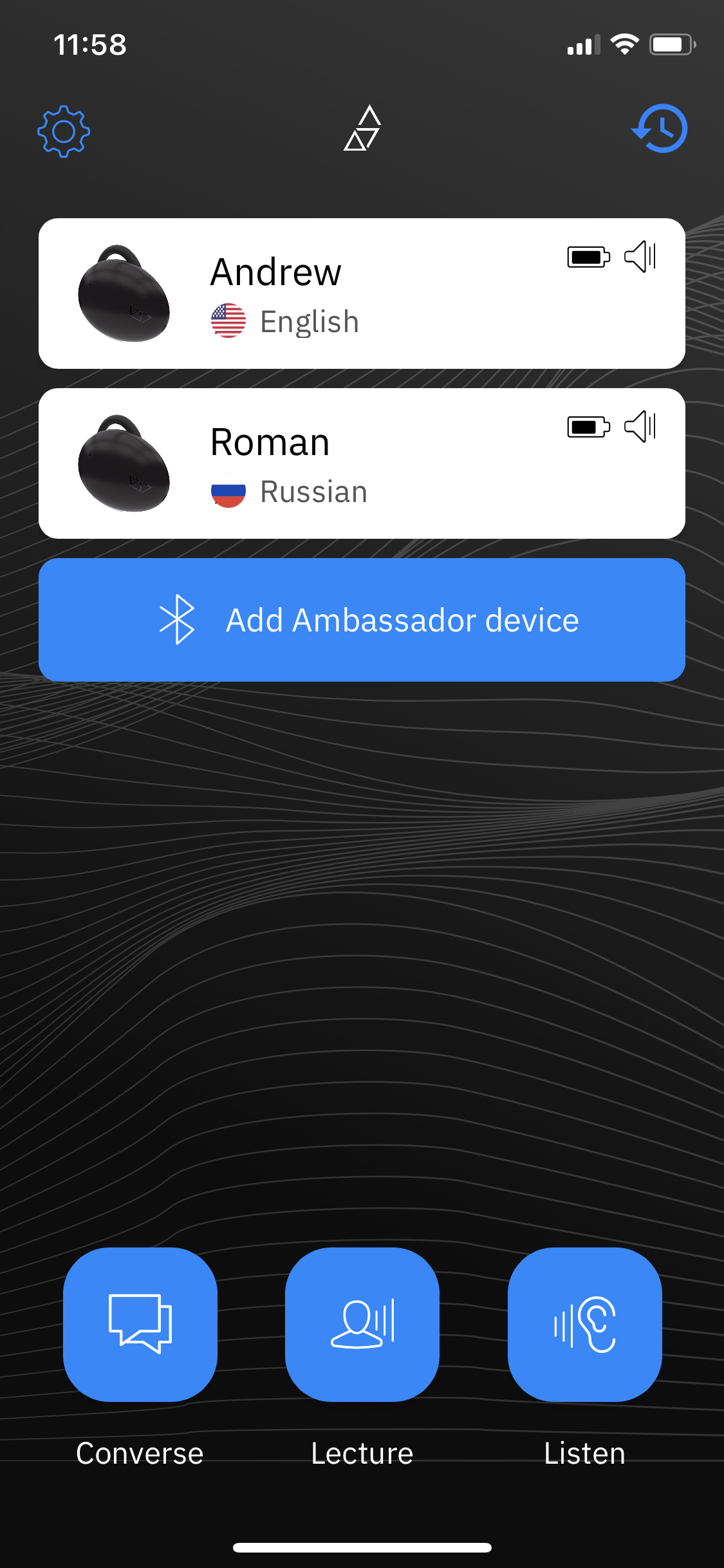 screenshot of Waverly Labs Ambassador app