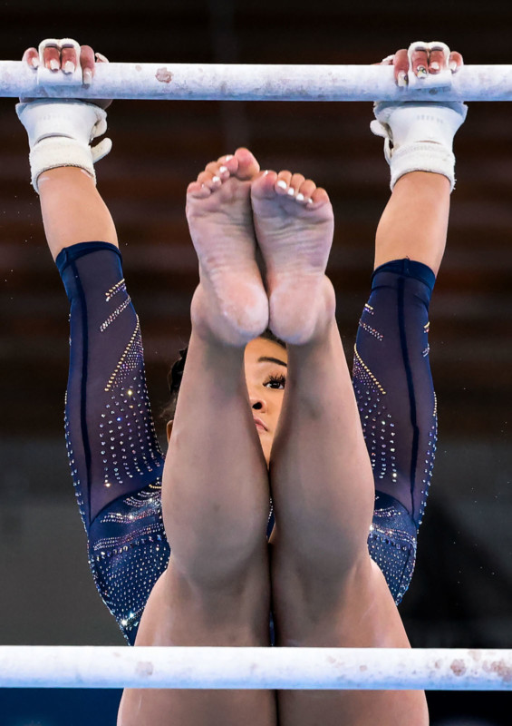 Tokyo, Japan, Sunday, August 1, 2021 - USA gymnast Sunisa Lee earns a Bronze Medal in the Uneven Bars with a score of 14.50 at Ariake Gymnastics Centre. (Robert Gauthier/Los Angeles Times)