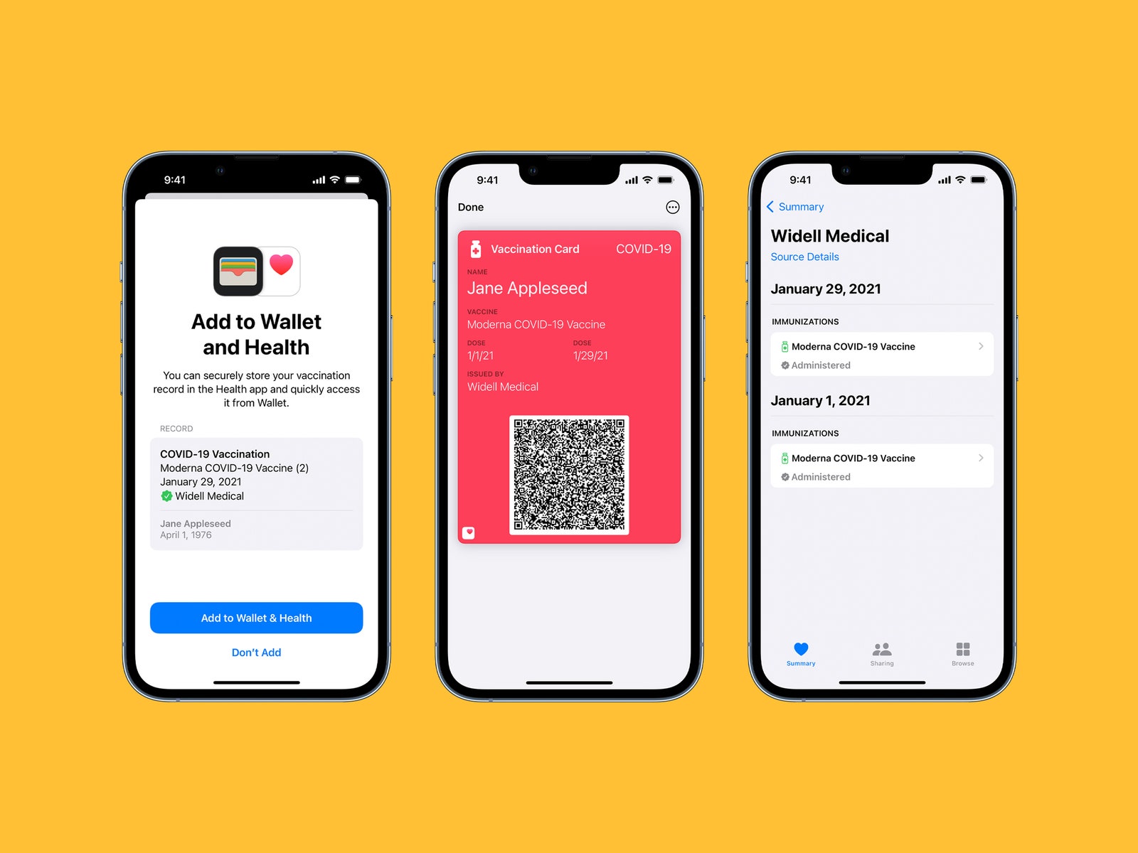 Vaccination Card displayed in Apple Wallet