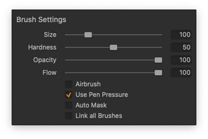 A screenshot of Brush Settings in Capture One